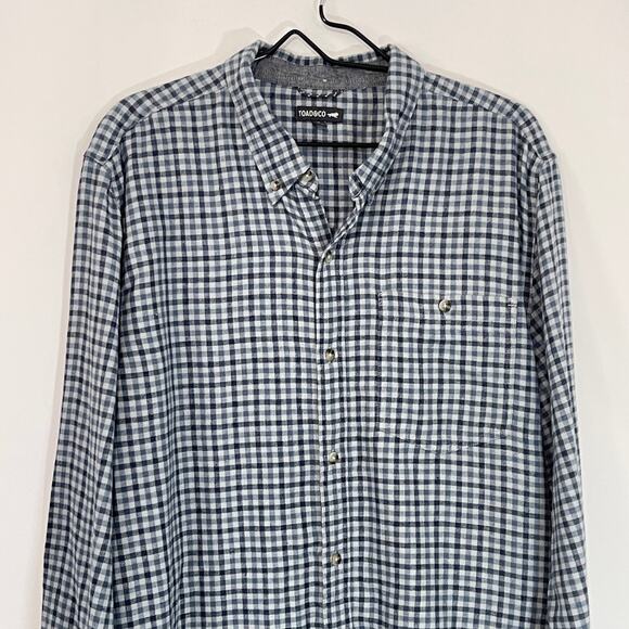 Toad & Co. Flannel Button Down Shirt Mens XL Gray Dark Blue Long Sleeve Outdoor - Picture 7 of 9